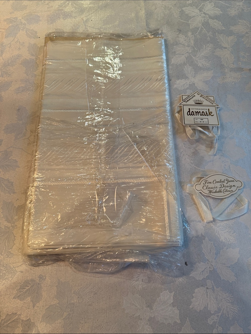 Damask Cotton and Rayon Tablecloth in Cream